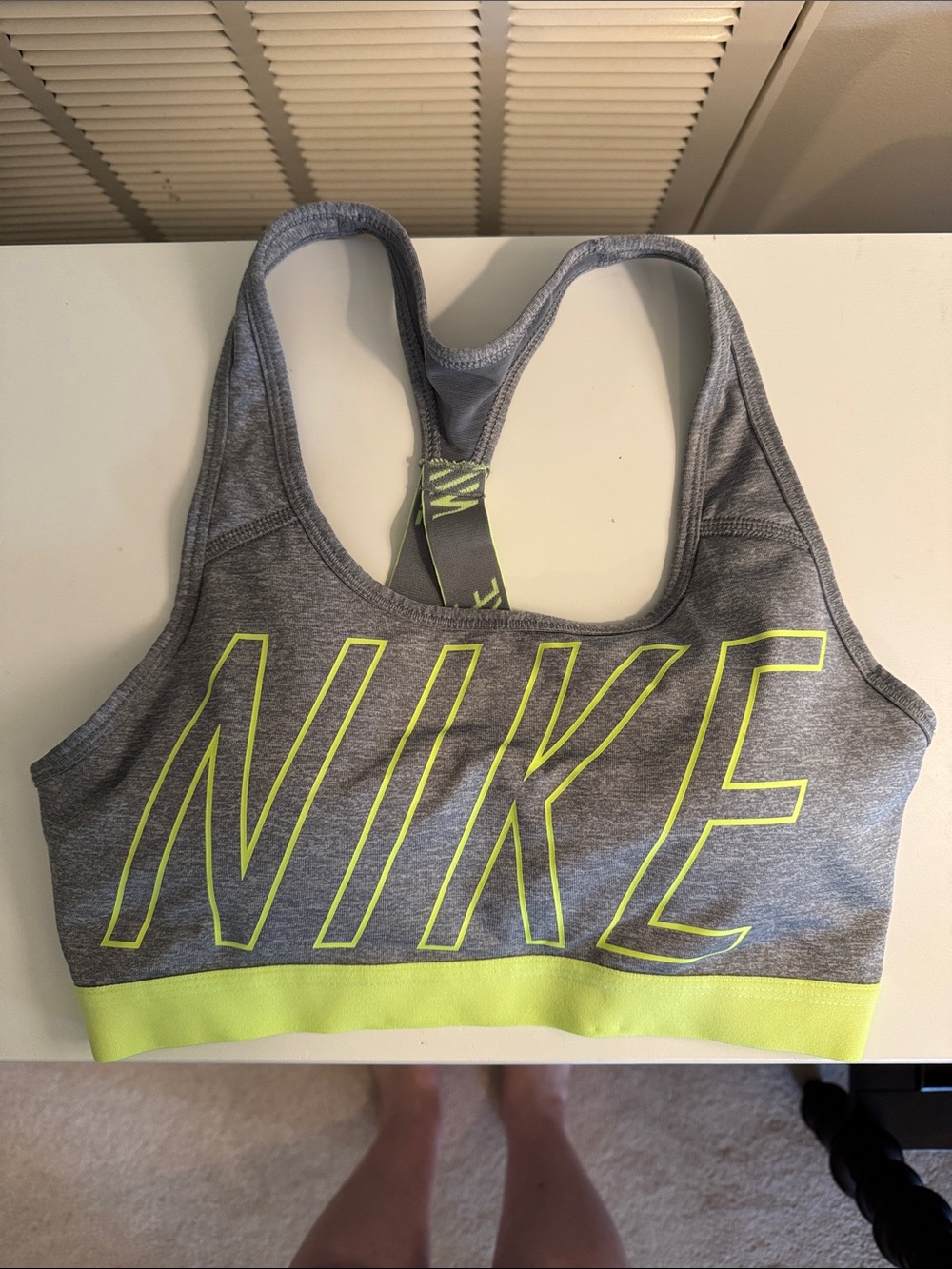 Nike Gray Sports Bra with Neon Yellow Accents